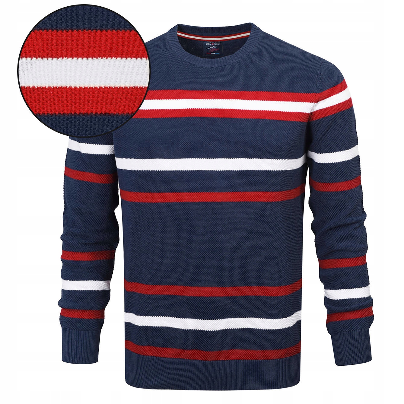 Elegantní pánský svetr Námořnická Modrá s Pruhy Klasický bavlněný M Pako Jeans