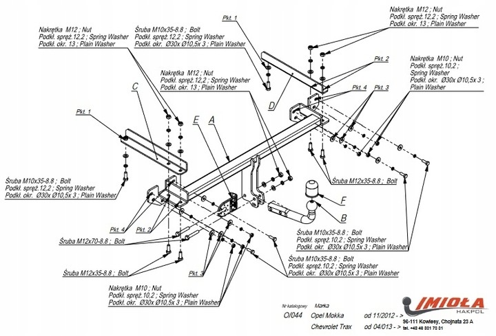 HAK HOLOWNICZY O/044 OPEL MOKKA, CHEVROLET TRAX Rodzaj kuli Odkręcana