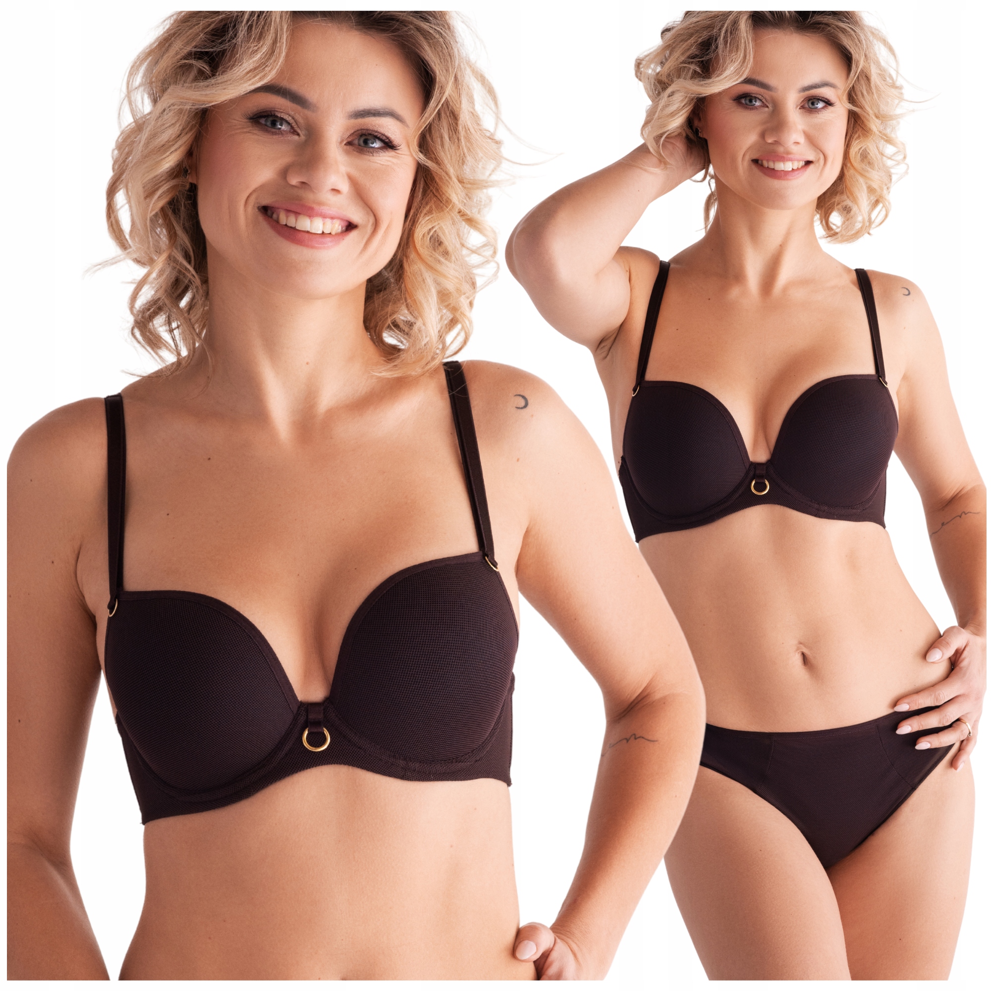 Podprsenka sbírající poprsí, pohodlná podprsenka Lemax Savannah plunge hnědá 85E