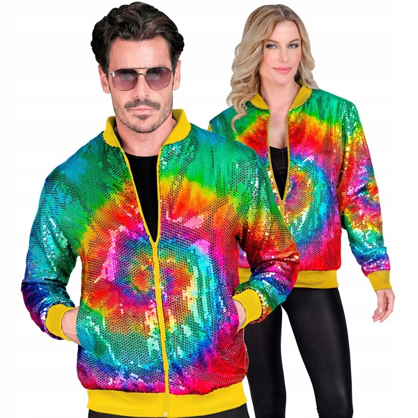Flitrová Bunda Barevný Kruh Bomber Mikina Unisex Zábava Party L/XL
