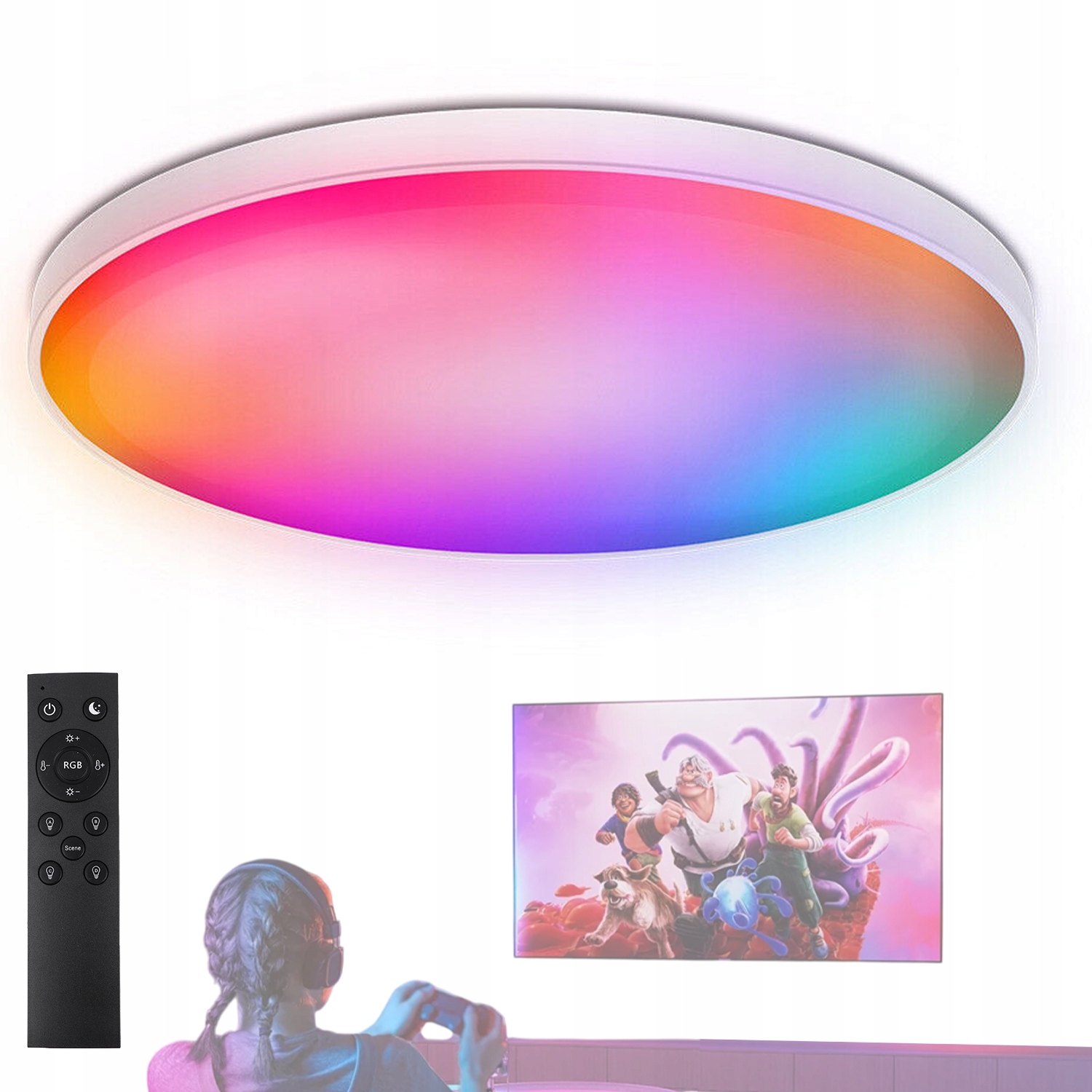 Lampa sufitowa plafon Led 24W Rgbw z pilotem salon sypialnia nowoczesna