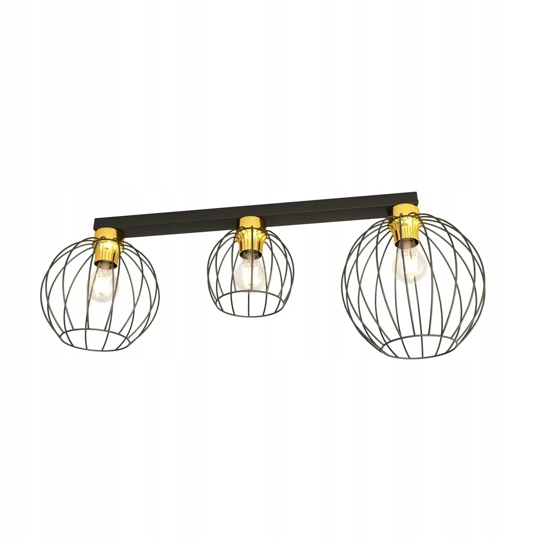 Industriálna stropná lampa 3 drôtené tienidlá čierna zlatá 77 cm Emibig
