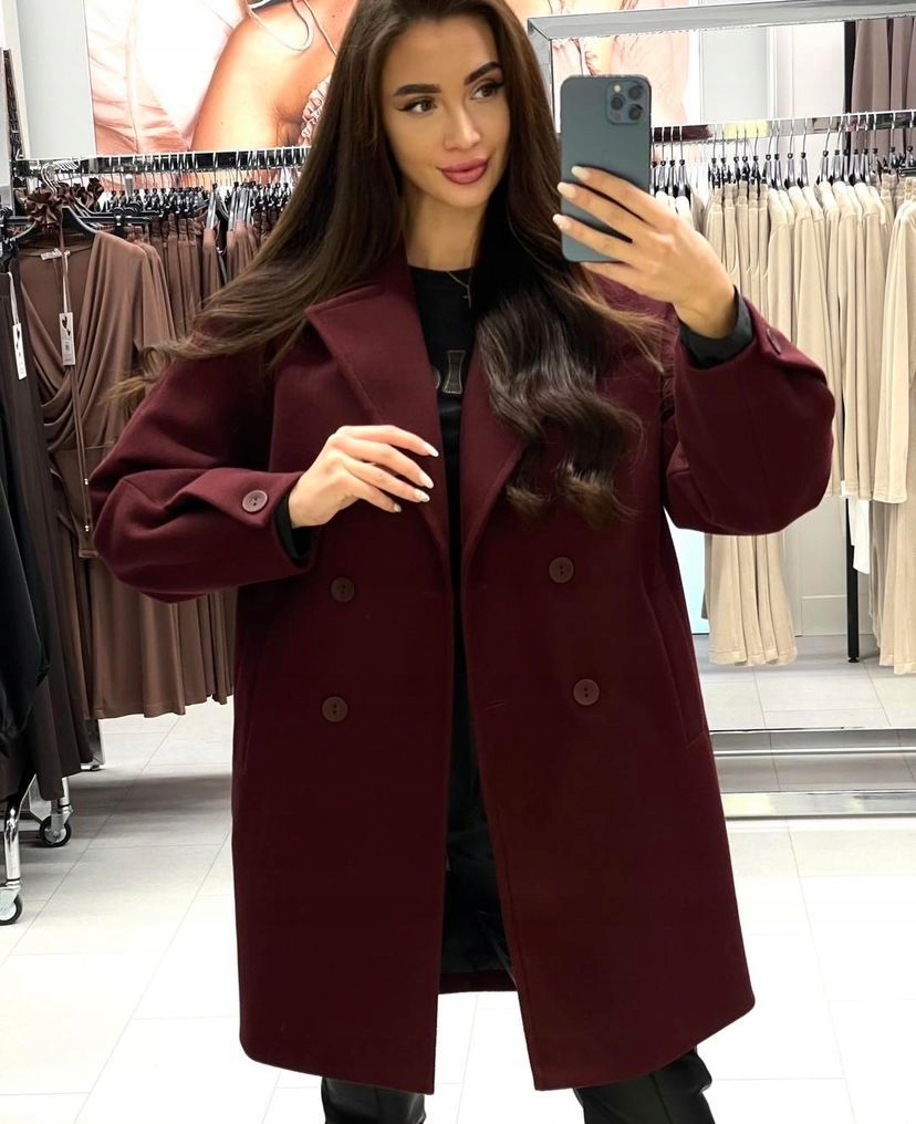 Dámský kabát v vínové barvě, Polský Výrobce , velikost L