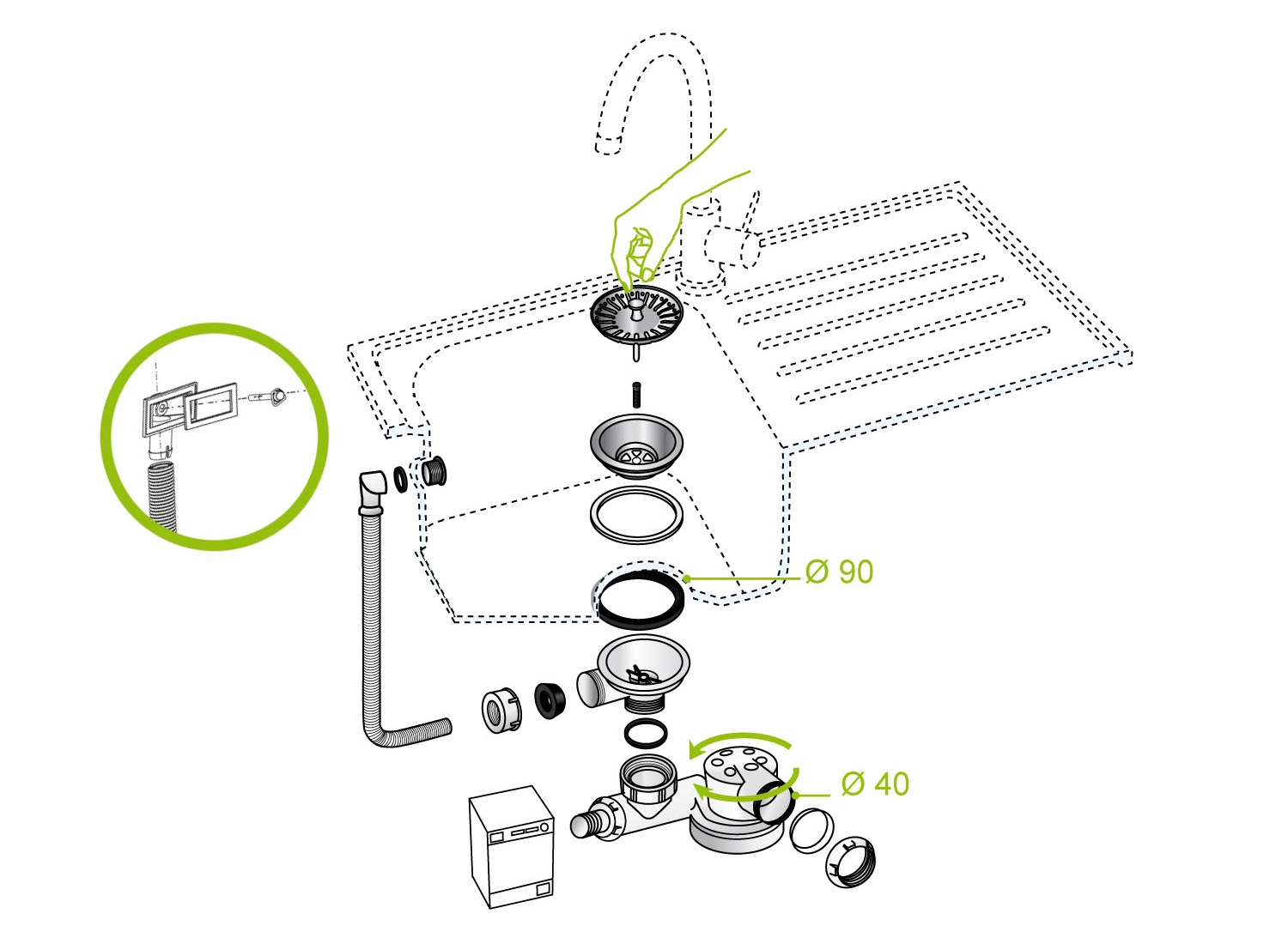 Syfon zlewu pojedynczy niski przelew prostokątny Marka Wirquin