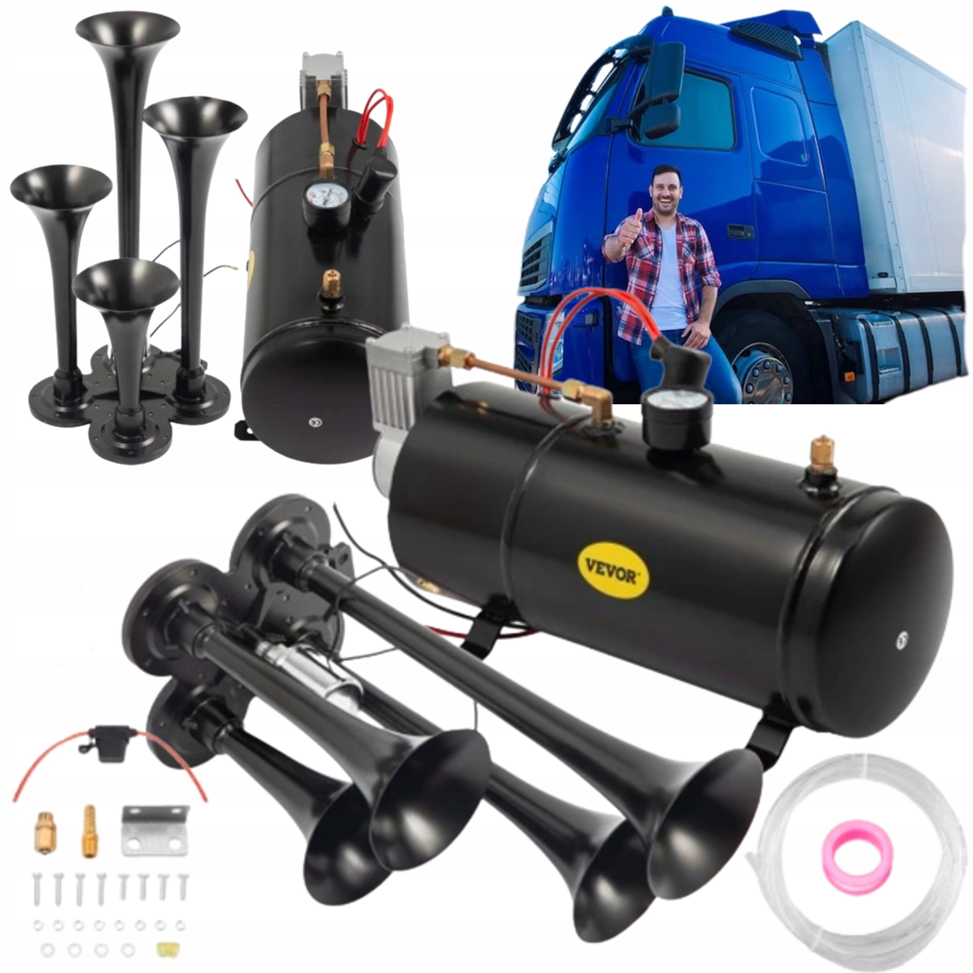 Kompresor 4 Trubkový 12V 150db Klakson Pro Tira Busa Sada