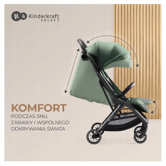 WÓZEK SPACEROWY KINDERKRAFT NUBI2 do 22kg GREEN Stelaż Aluminiowy