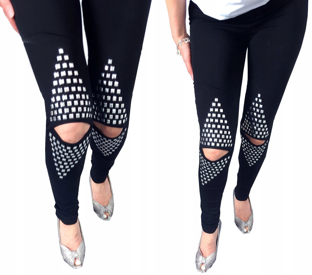 

Spodnie Legginsy Rurki Ćwieki Ripped Getry Dziury