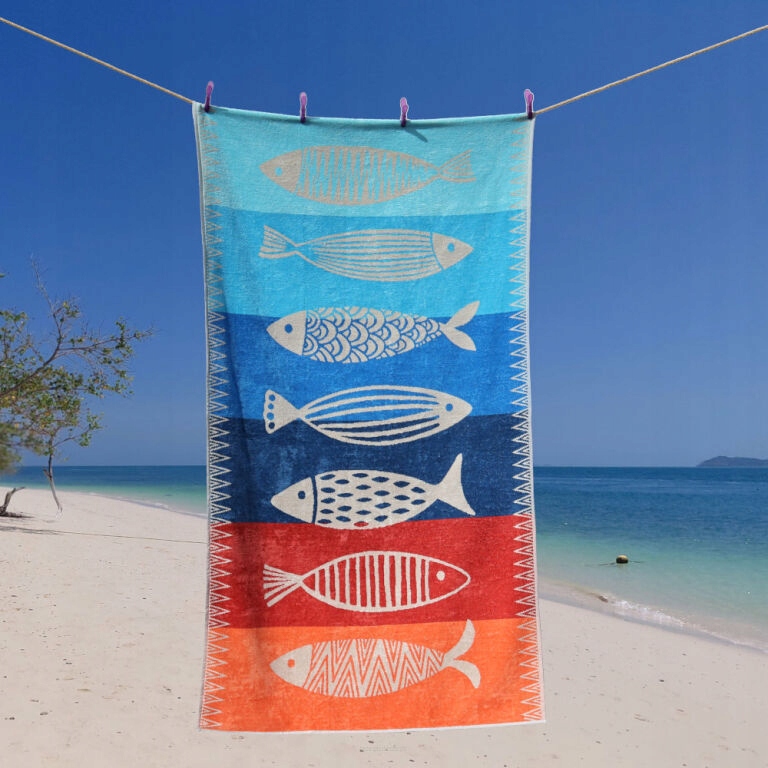 Duży portugalski ręcznik plażowy Sardines 100x180 bawełna