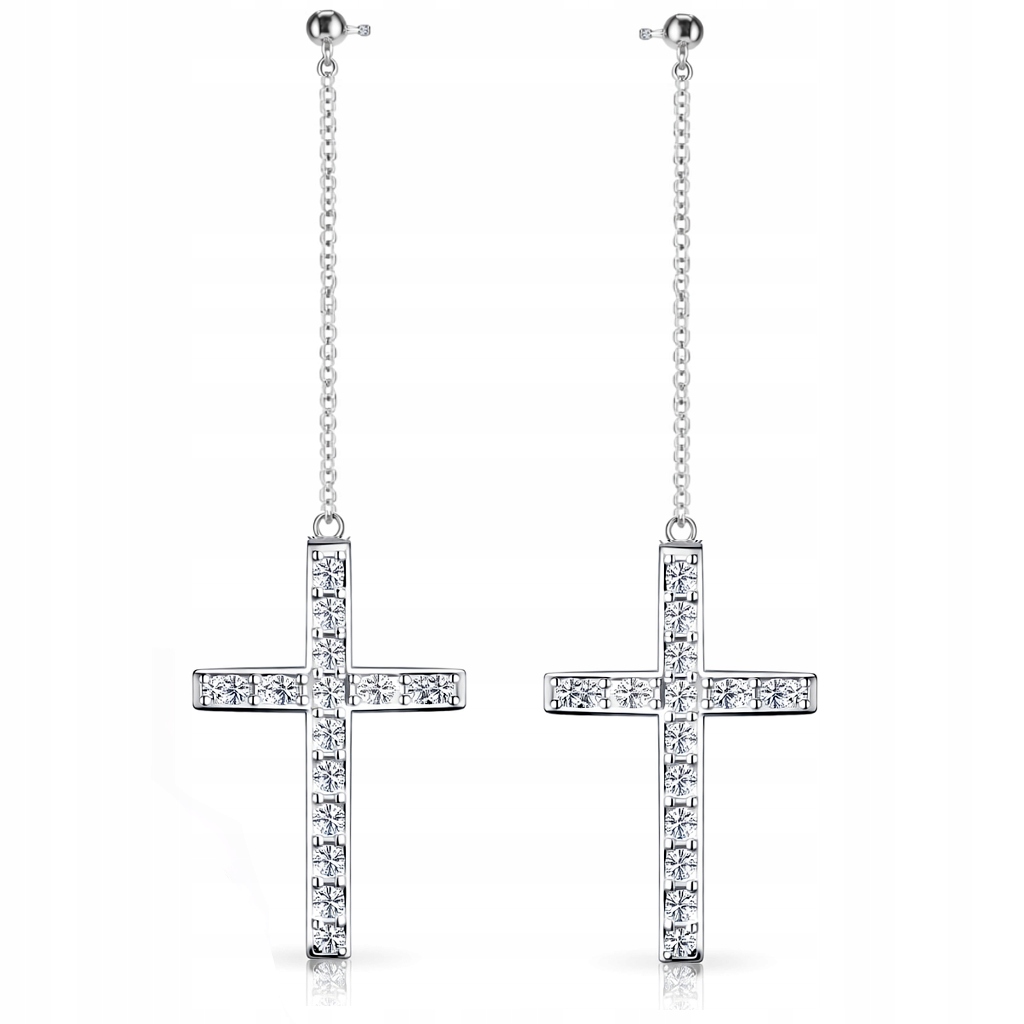 Stříbrné dlouhé náušnice Velký kříž s zirkony Křížky Stříbro 925