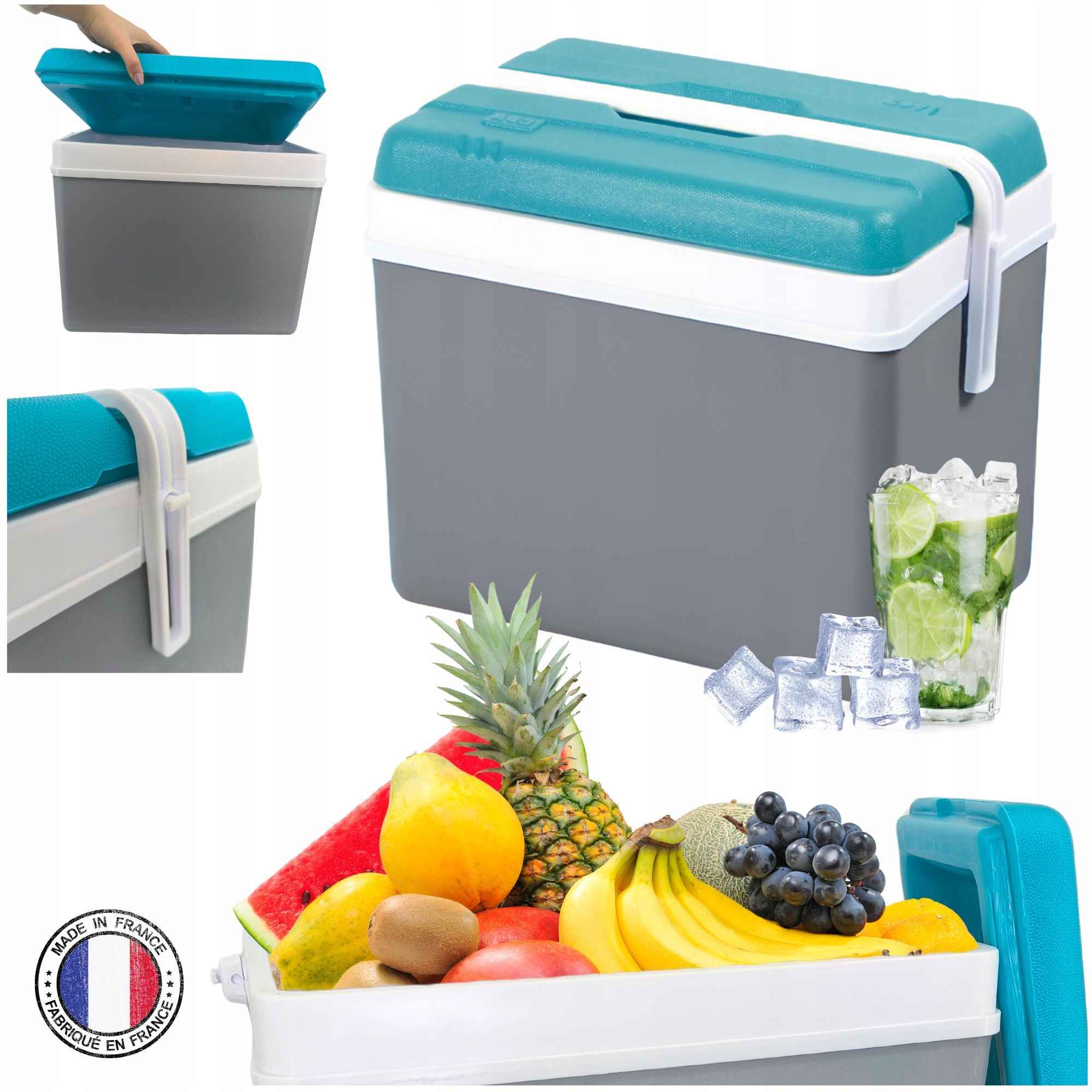 Pojemna Lekka lodówka na wkłady mrożące 35L szara, idealna na wypad