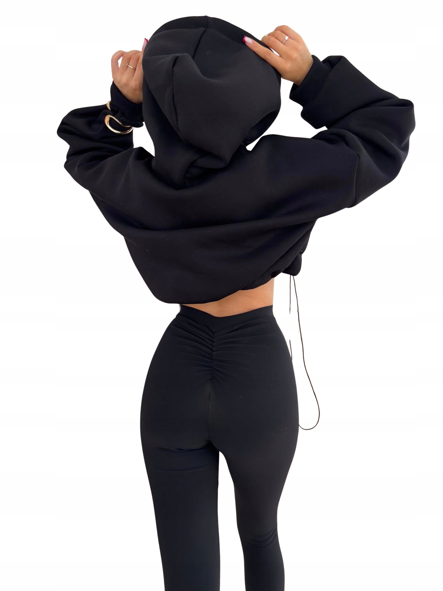 Černé modelovací legíny s žebrováním a push-up efektem "logo" Mia Maison, velikost M