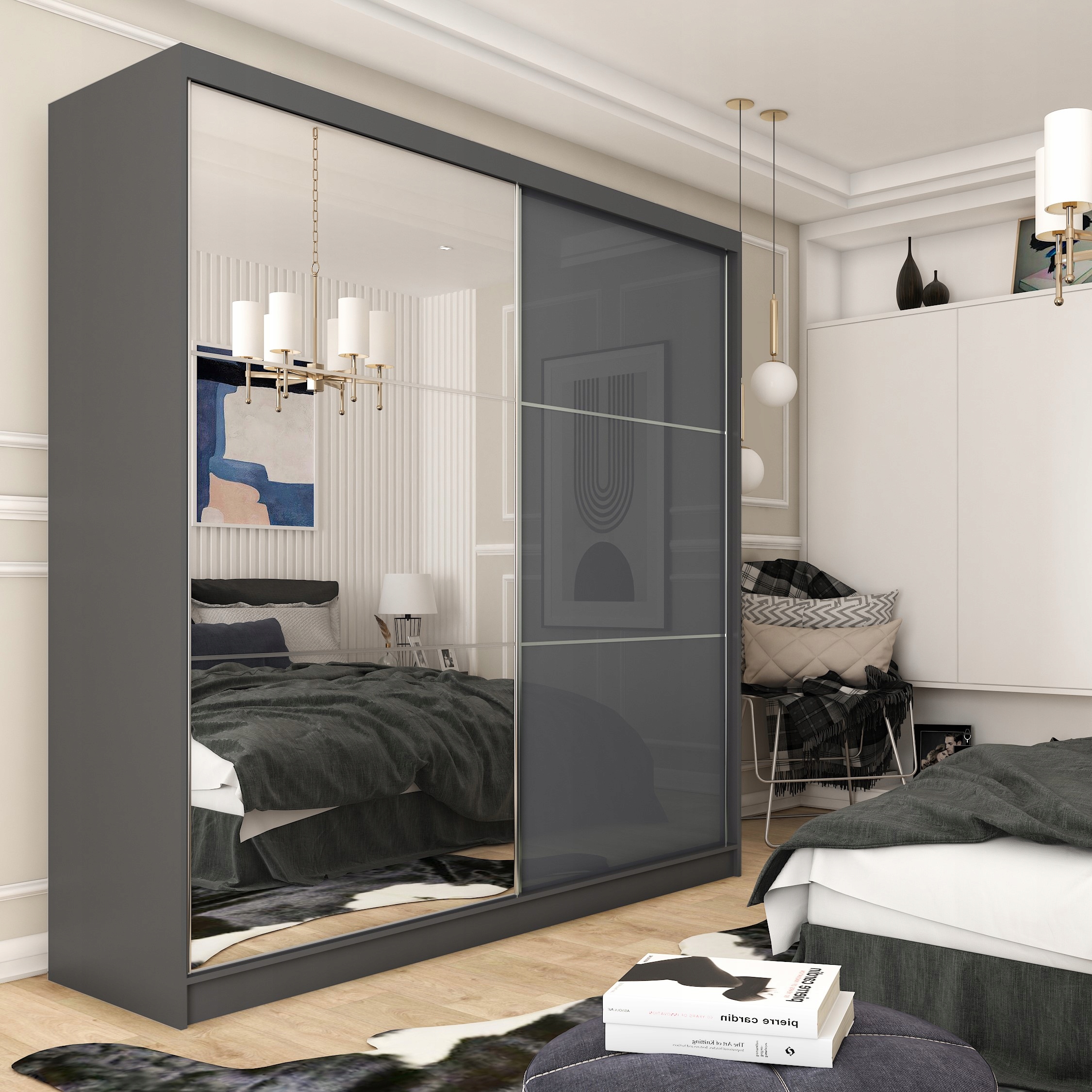 Skříň Vitale 200 cm Skříň se zrcadlem Posuvná šedá