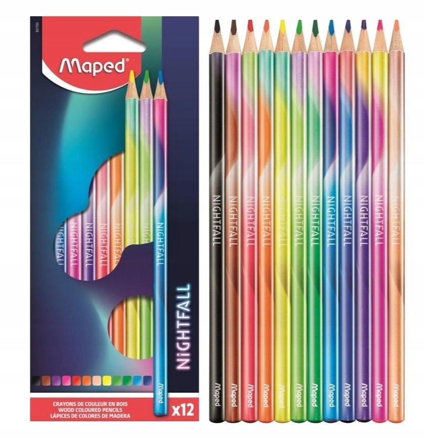 Kredki szkolne trójkątne 12 kolorów Maped Nightfal