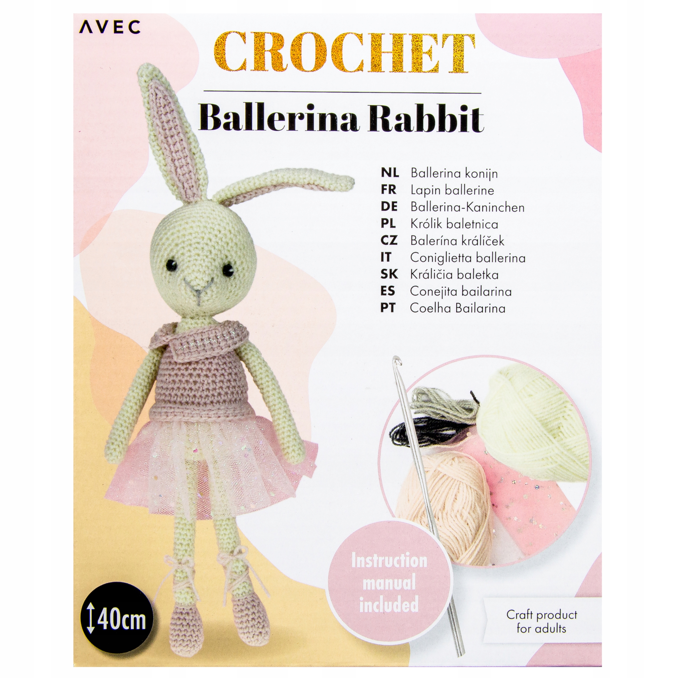 ZESTAW DO SZYDEŁKOWANIA Z WŁÓCZKI DLA DZIECI I DOROSŁYCH KRÓLICZEK 40 cm Kod producenta zts-kb-3012135