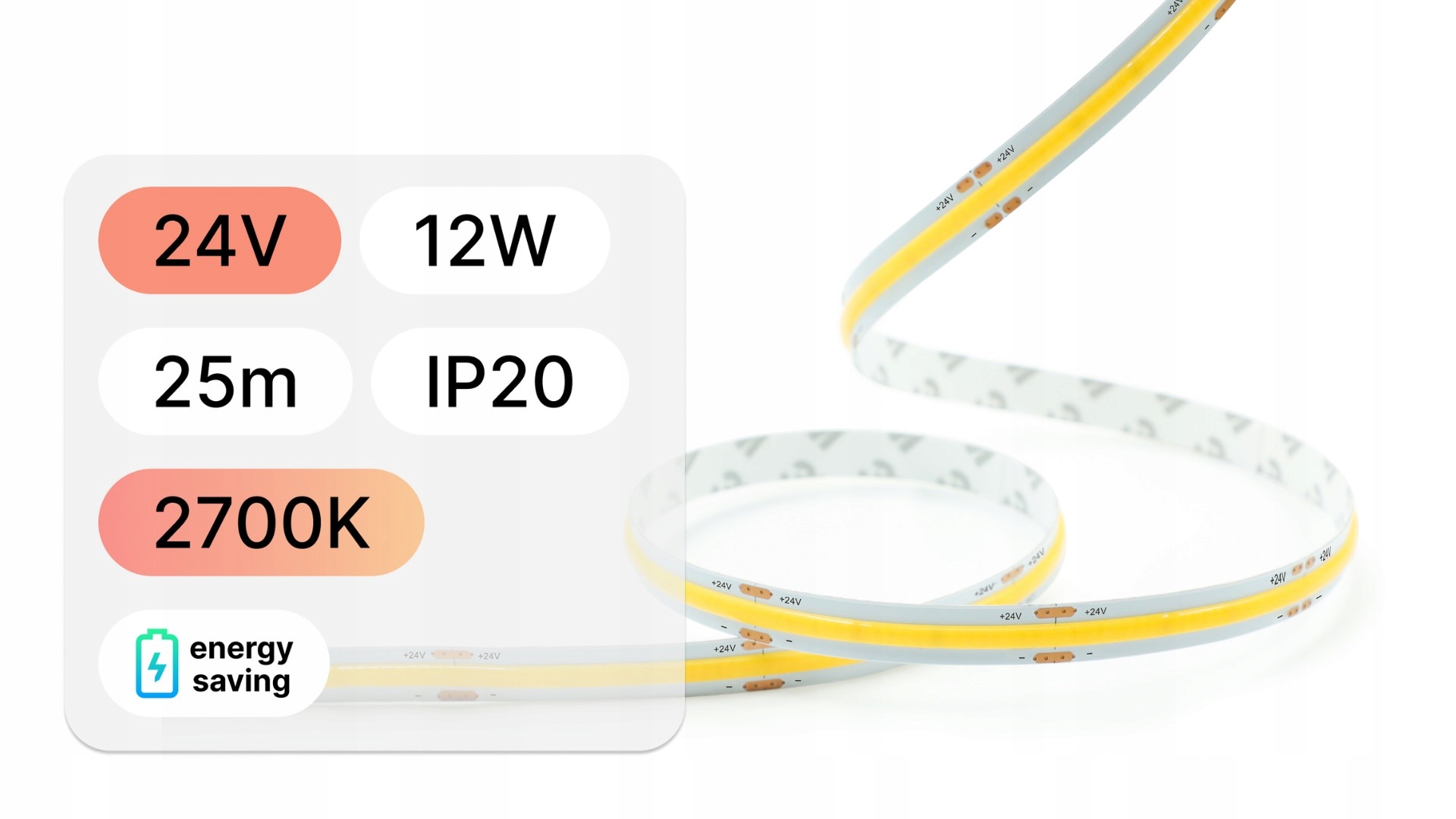 25mb Led Páska 24V Cob 12W 480LED IP20 2700K 120lm/W 10mm