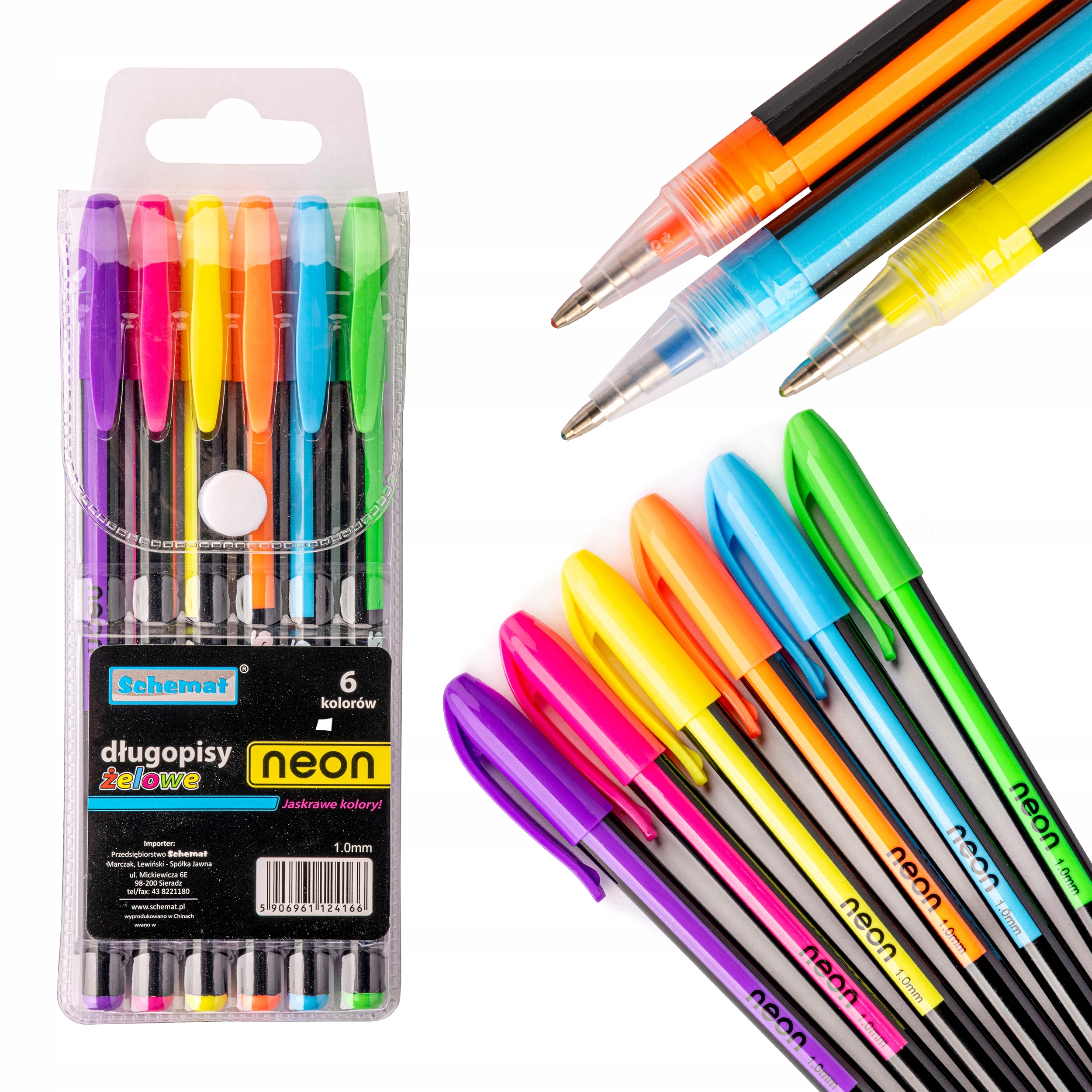 długopisy żelowe 6szt. neon — 5