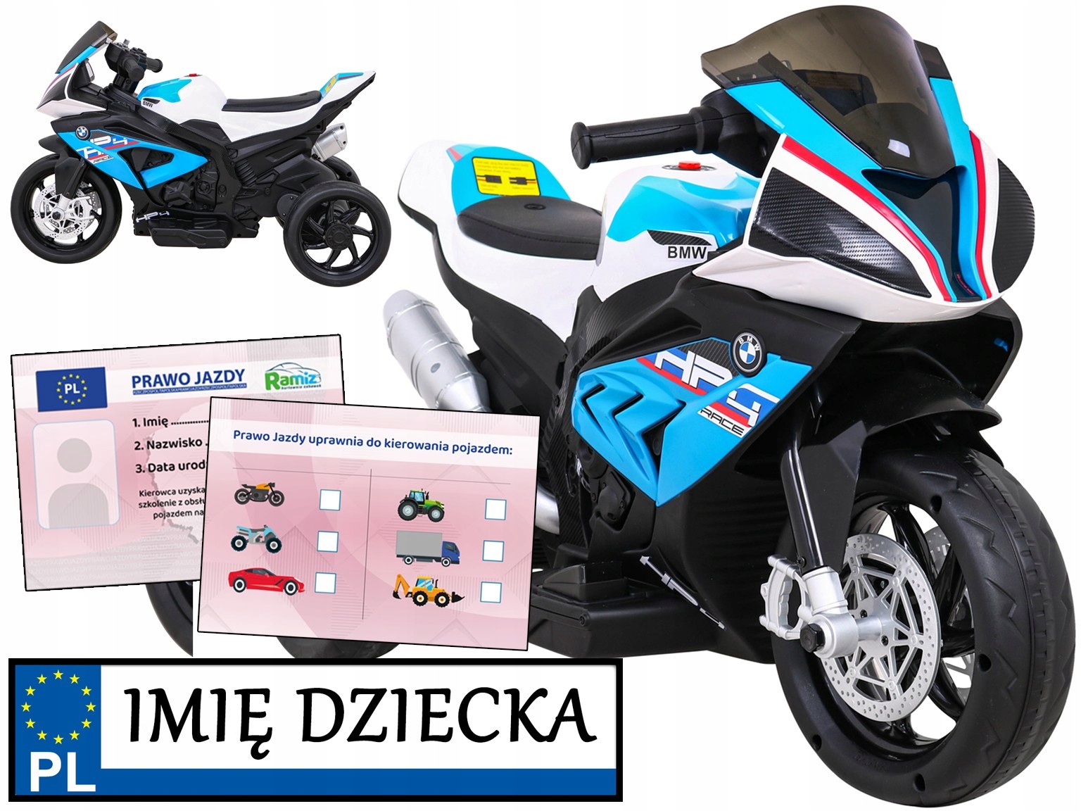 Motor Dla Dzieci na akumulator Bmw HP4 Stabilny ekoskóra Ścigacz 3 koła