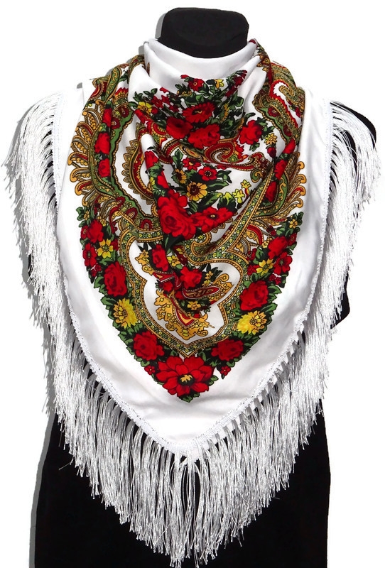 Chusta góralska ludowa folk kwiaty biała