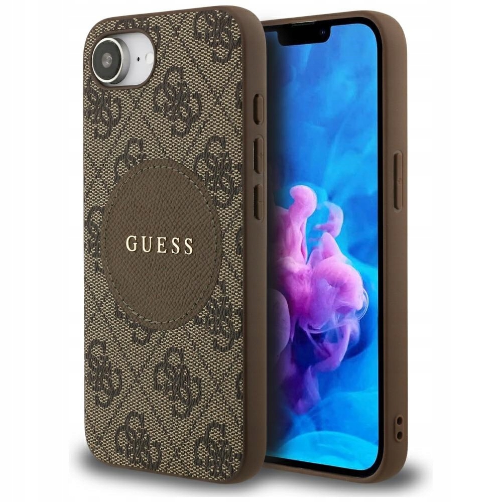 Pouzdro Guess 4G Circle Classic Logo MagSafe pro iPhone 16e, hnědé