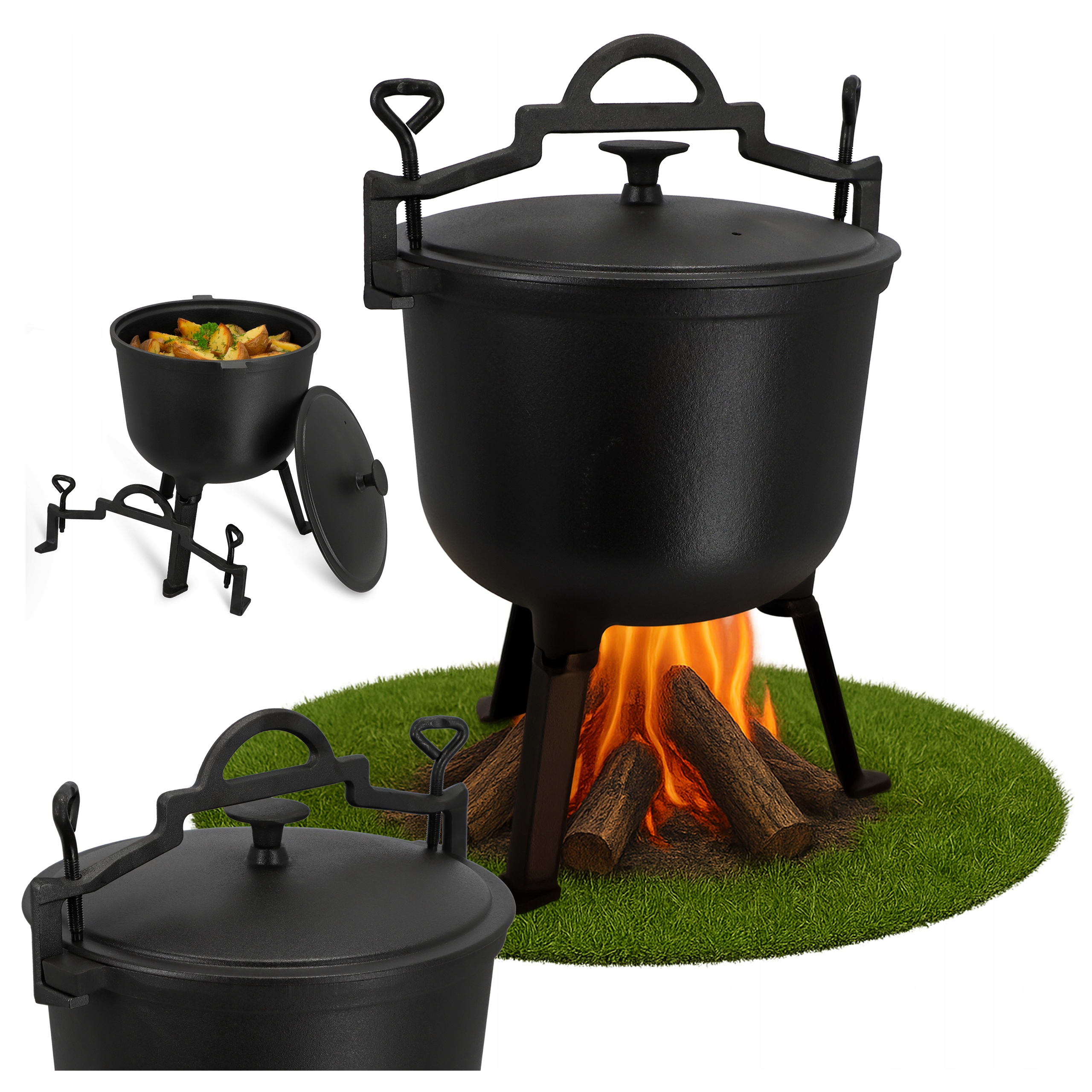 Litinový kotlík 8 l Lovecký hrnec na oheň Maďarský gril Pečenky