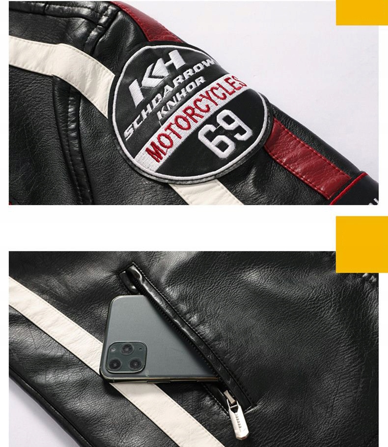 MĘSKA KURTKA MOTOCYKLOWA SKÓRZANA SPORTOWA Moda Kolor czarny czerwony niebieski