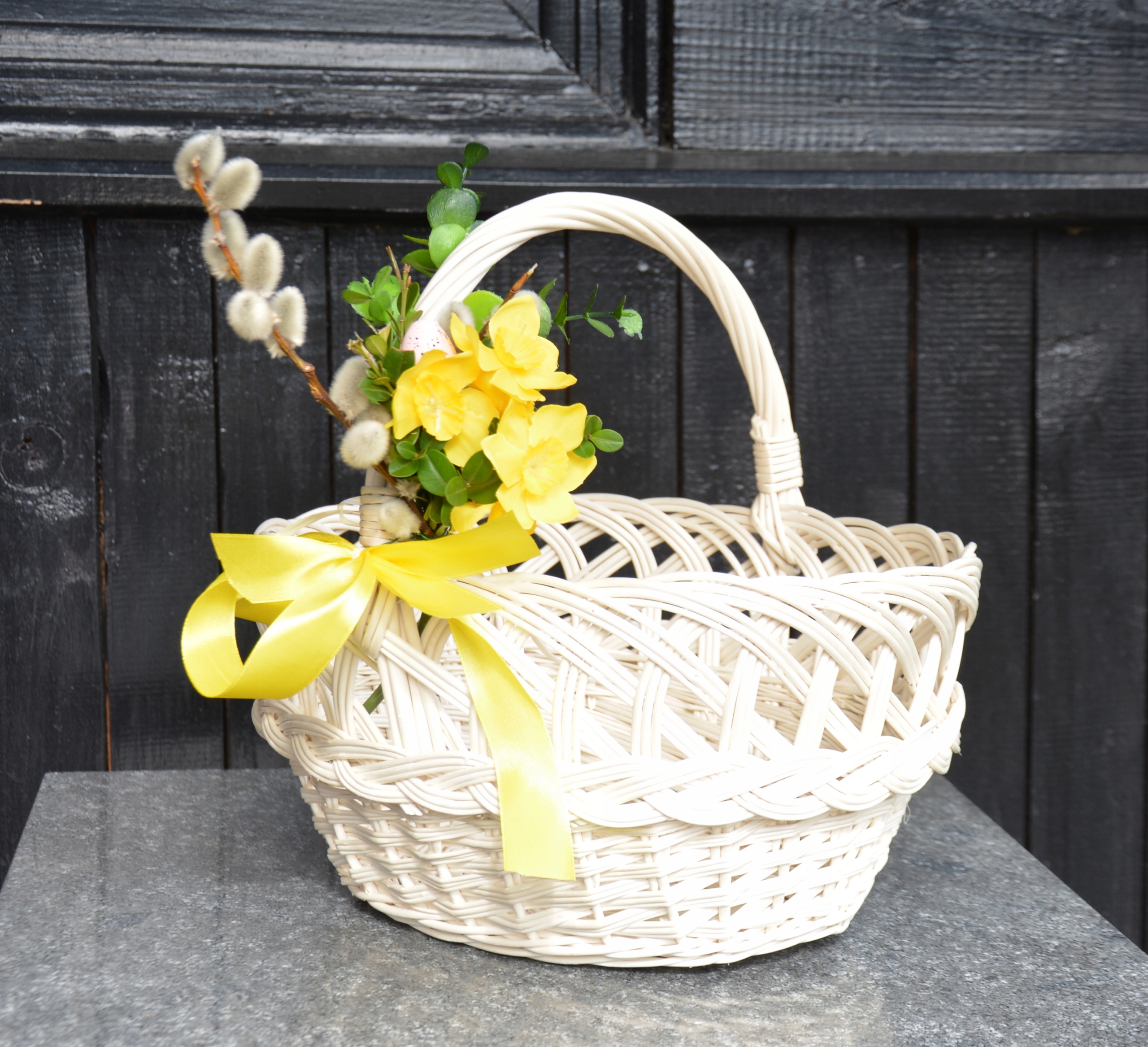 Wiklinowy KOSZYCZEK WIELKANOCNY KOSZ na ŚWIĘCONKĘ KWIATY beż/ecru Marka inna