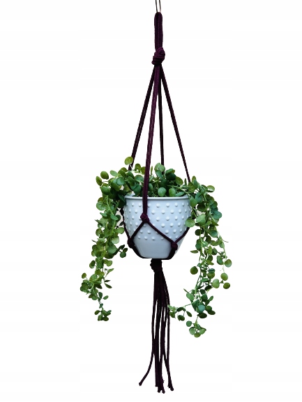 

Kwietnik wiszący makrama ze sznurka boho Burgund