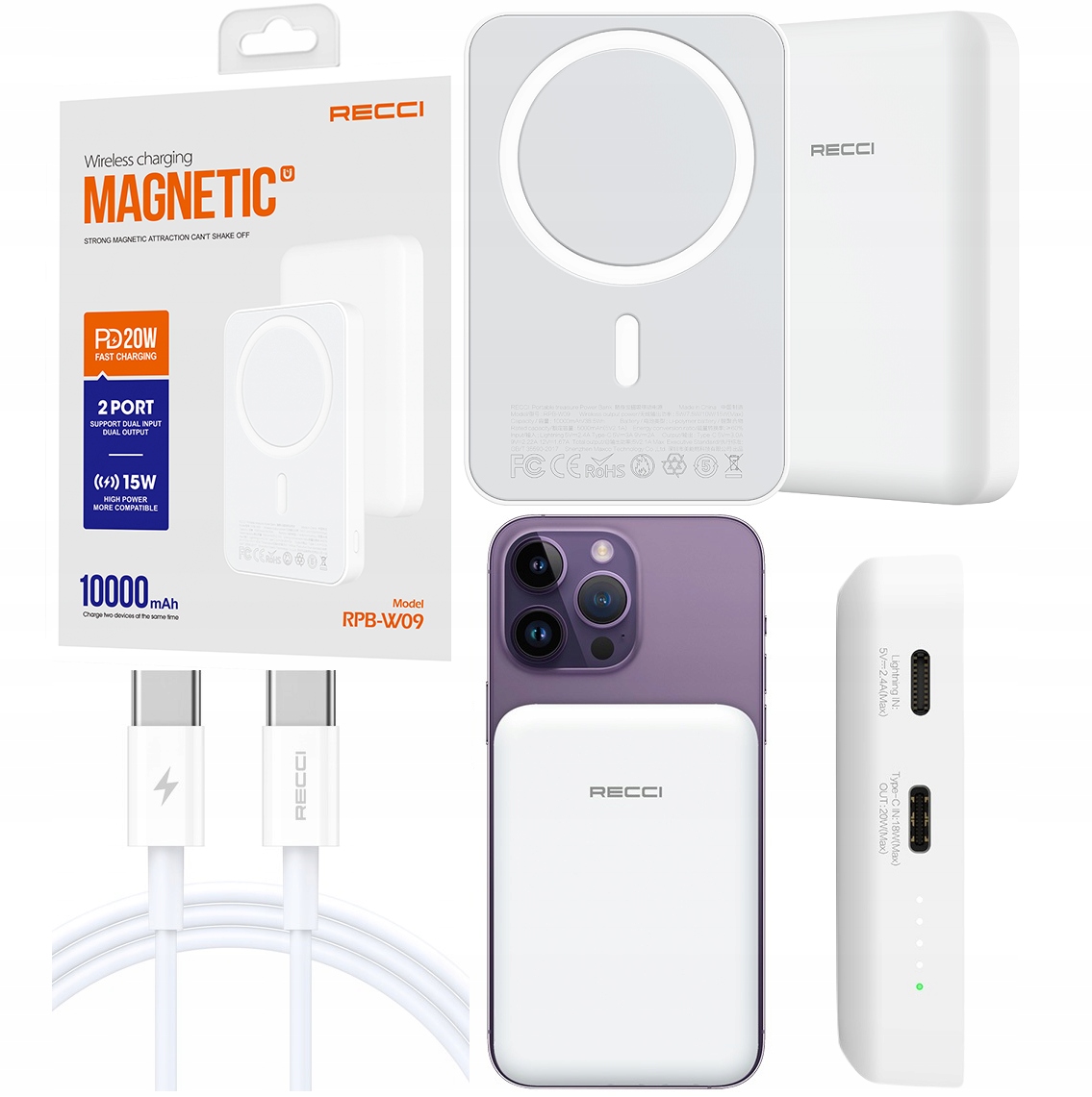 Rychlá Bezdrátová Magnetická Powerbanka Pro Magsafe 10000MAH Pd 20W Recci