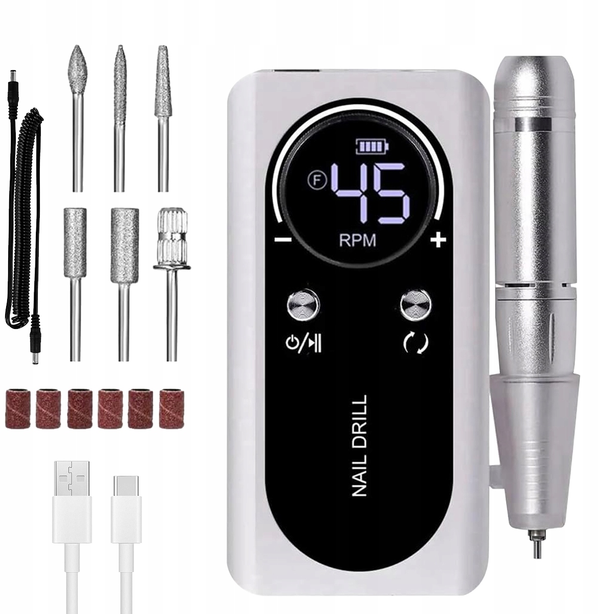 Bruska na nehty Manikúra Pedikúra Bezdrátová Frézy Sada V Pouzdru