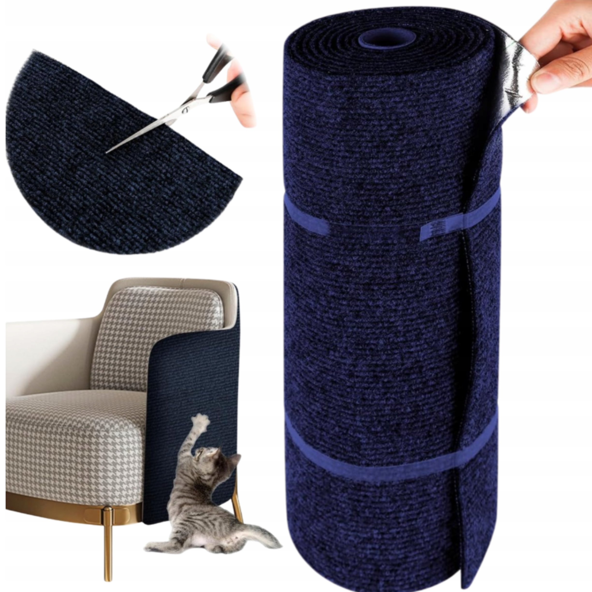 Levně Samolepicí škrabadlo pro kočky, ořezávací podložka na nábytek 200 x 40 cm, tmavě modrá