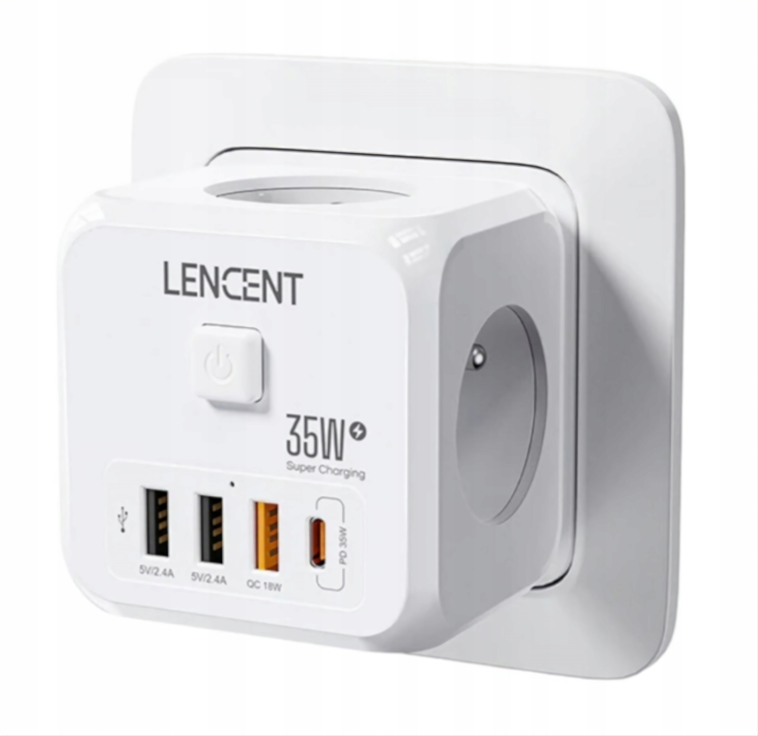 Zásuvka rozbočka Lencent 7 v 1 3 x zásuvka, 3 x Usb-a, 1 x Usb-c Pd 35W