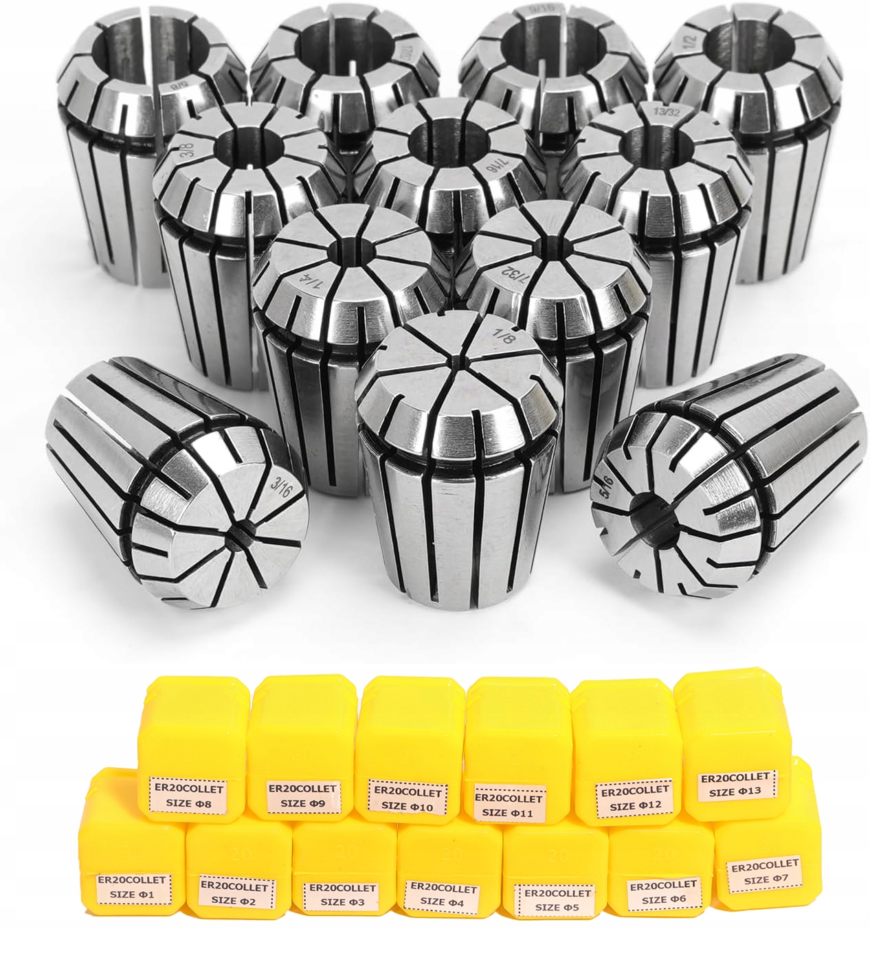 Upínací pouzdra pro soustruh ER20, 13 kusů Pouzder Upínací Pouzdro 1-13 mm