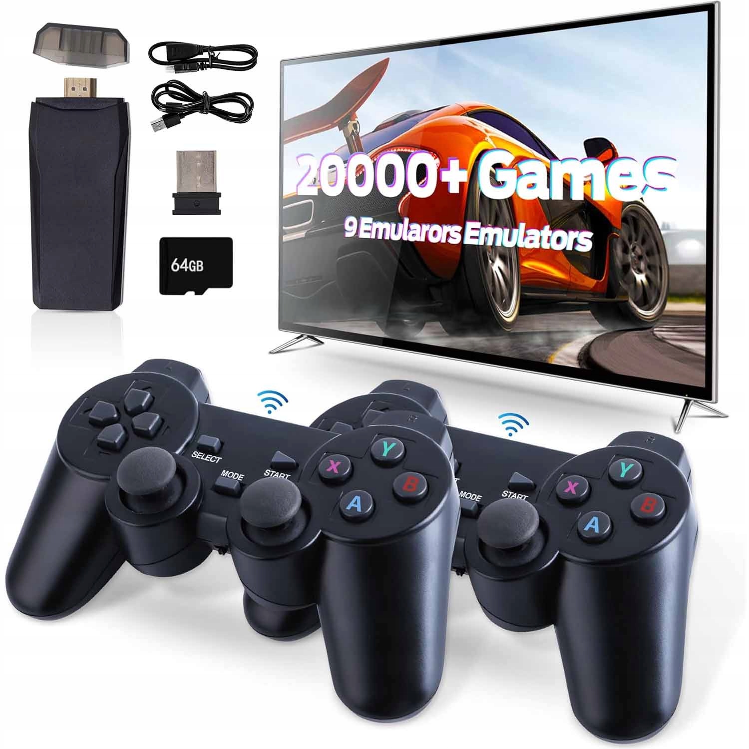 Konsola Retro 20000 Gier Tv Gra Telewizyjna 2 Pady Karta 64GB