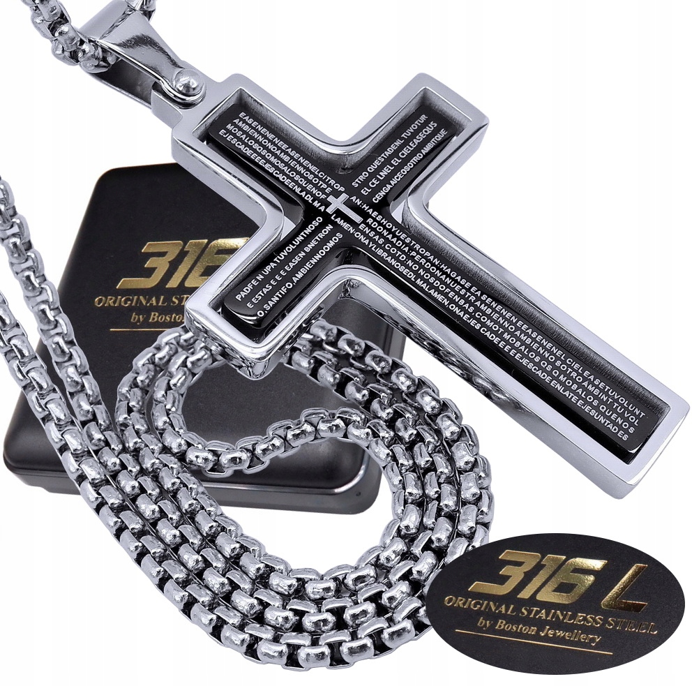 Stříbrný Řetízek S Křížkem Ocel 316L Oboustranný Křížek