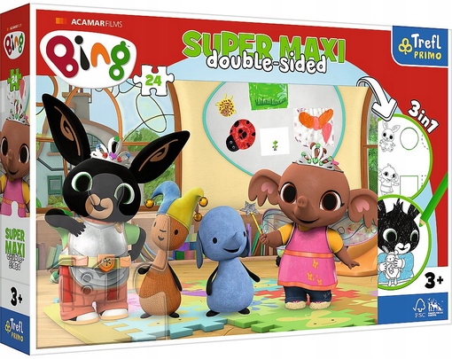 PUZZLE 3W1 DLA 3 LATKA 24 ELEMENTÓW BING Z PRZYJACIÓŁMI DWUSTRONNE 3+ MAXI