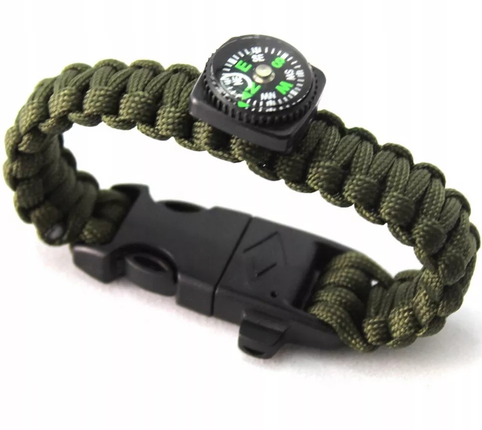 Bransoletka survivalowa Gwizdek Paracord opaska Edc biwak obóz Zielona