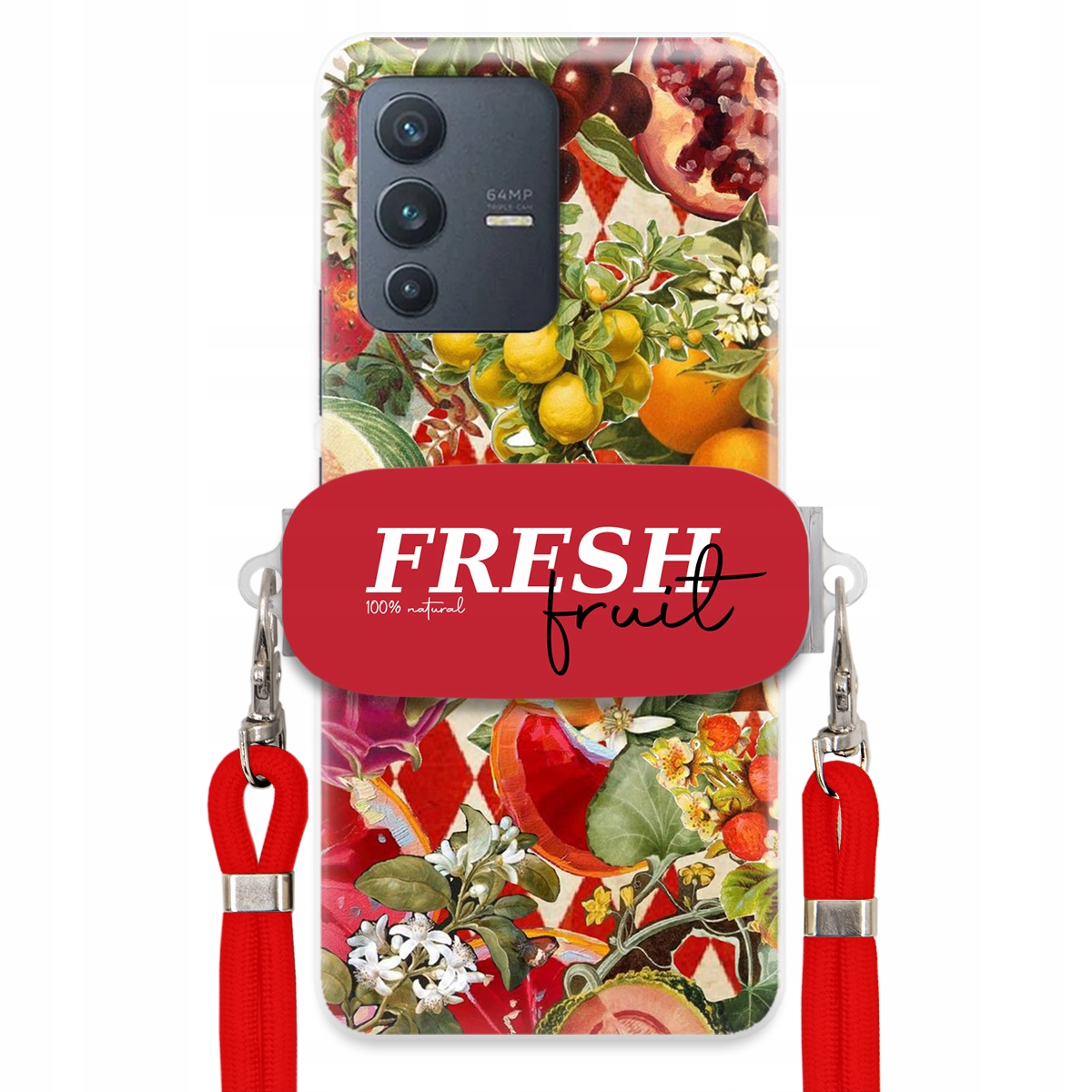 Puzdro pre Vivo V23 Červené Crossbody vodítko držiak Fresh Fruit Ovocný