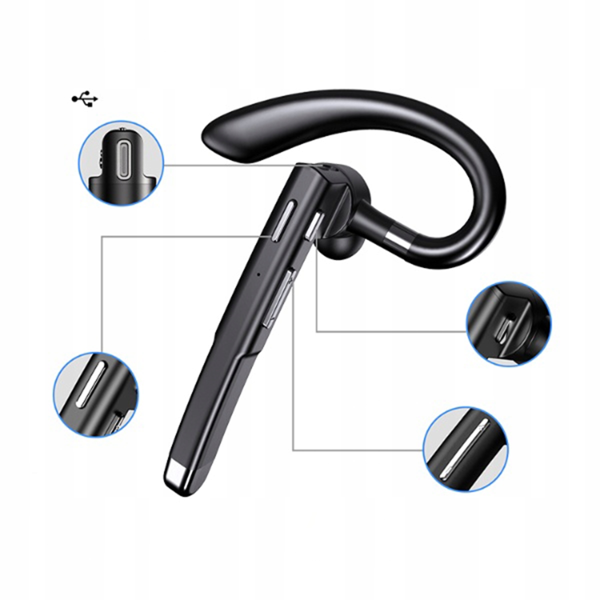 BEZPRZEWODOWA SŁUCHAWKA DO ROZMÓW BLUETOOTH MIKROFON DLA KIEROWCÓW DO UCHA Czas rozmów 10 h