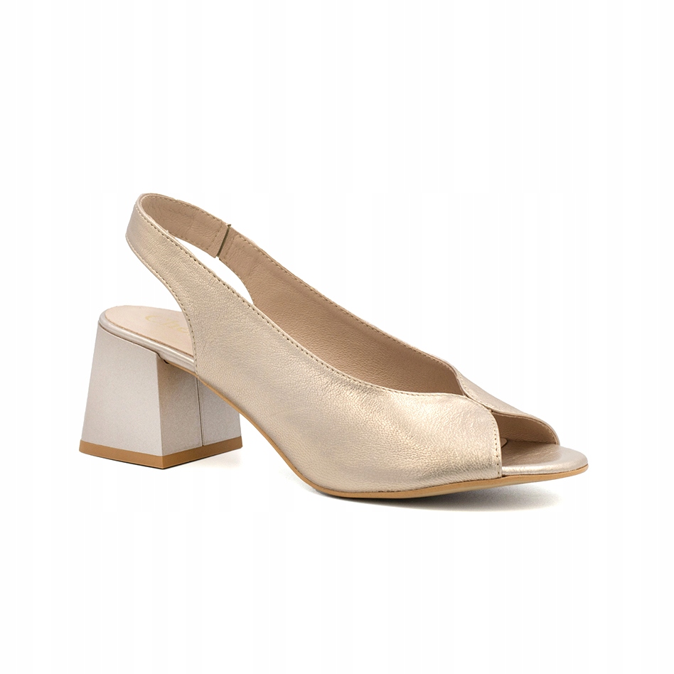 Zlaté dámské sandály na pohodlném a stabilním koženém podpatku CheBello 36