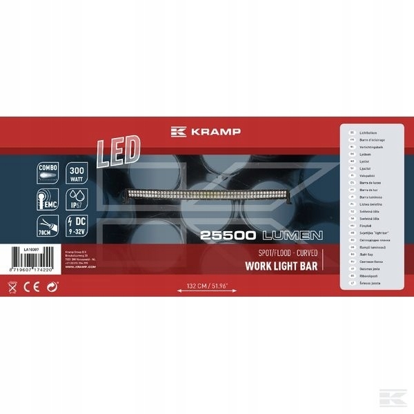 LAMPA HALOGEN LED BELKA LUK 130CM 300W 25500lm