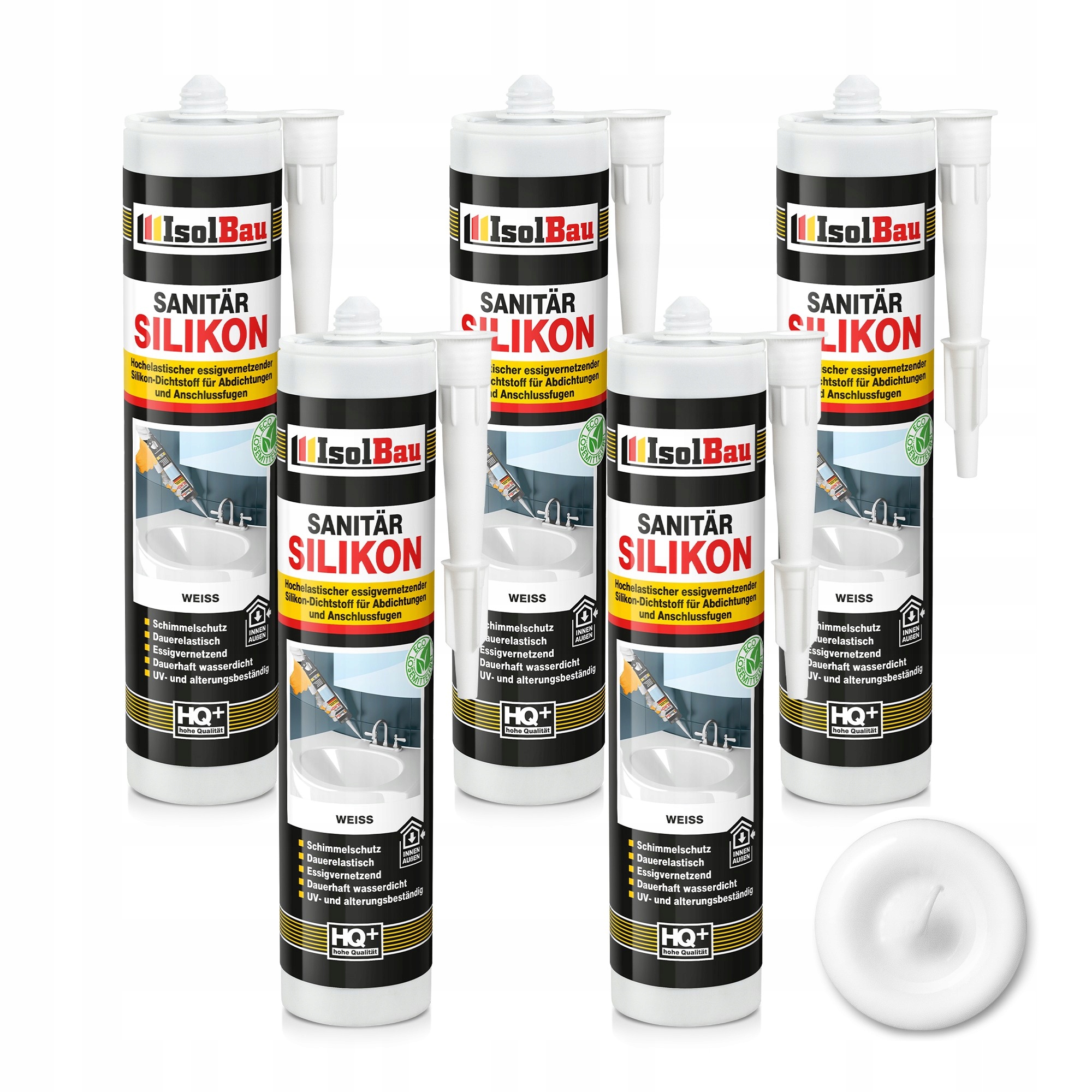 Sanitární silikon Bílý IsolBau 5 x 300 ml Odolný vůči protiplísňový plísním