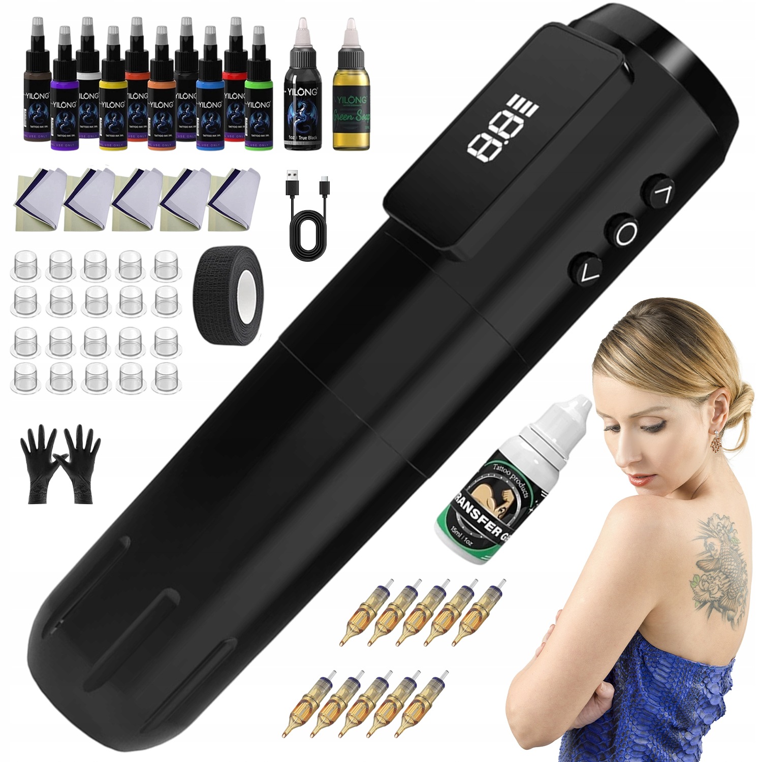 Bezdrátový Pen Na Tetování Jehly Inkousty Kůže Pro Cvičení Kelímky 1600 Mah