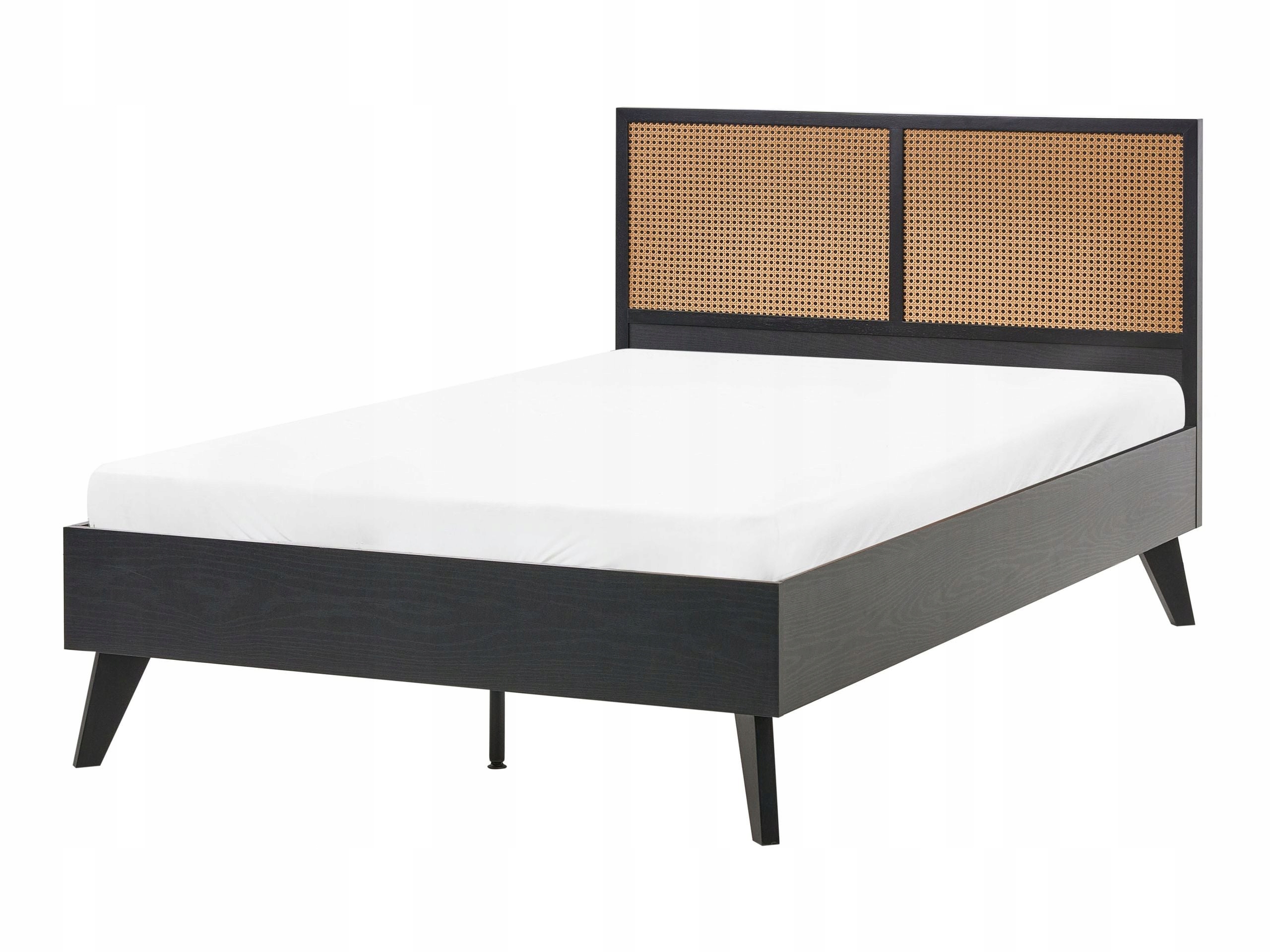 Łóżko 120 x 200 cm stelaż wezgłowie z technorattanu czarne