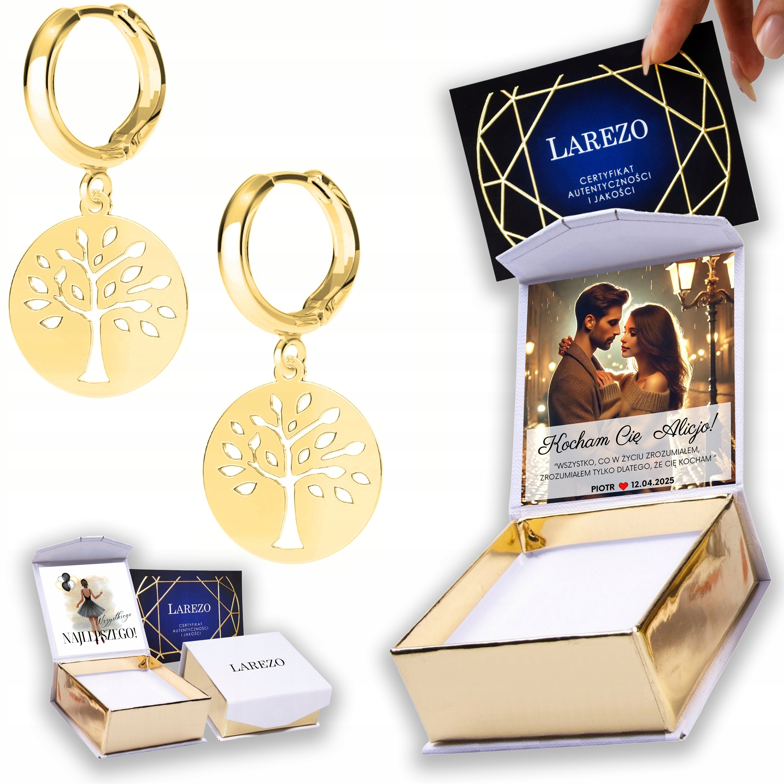 Zlaté Náušnice 925 Strom života Kulatý plech AžurOVÝ Potisk