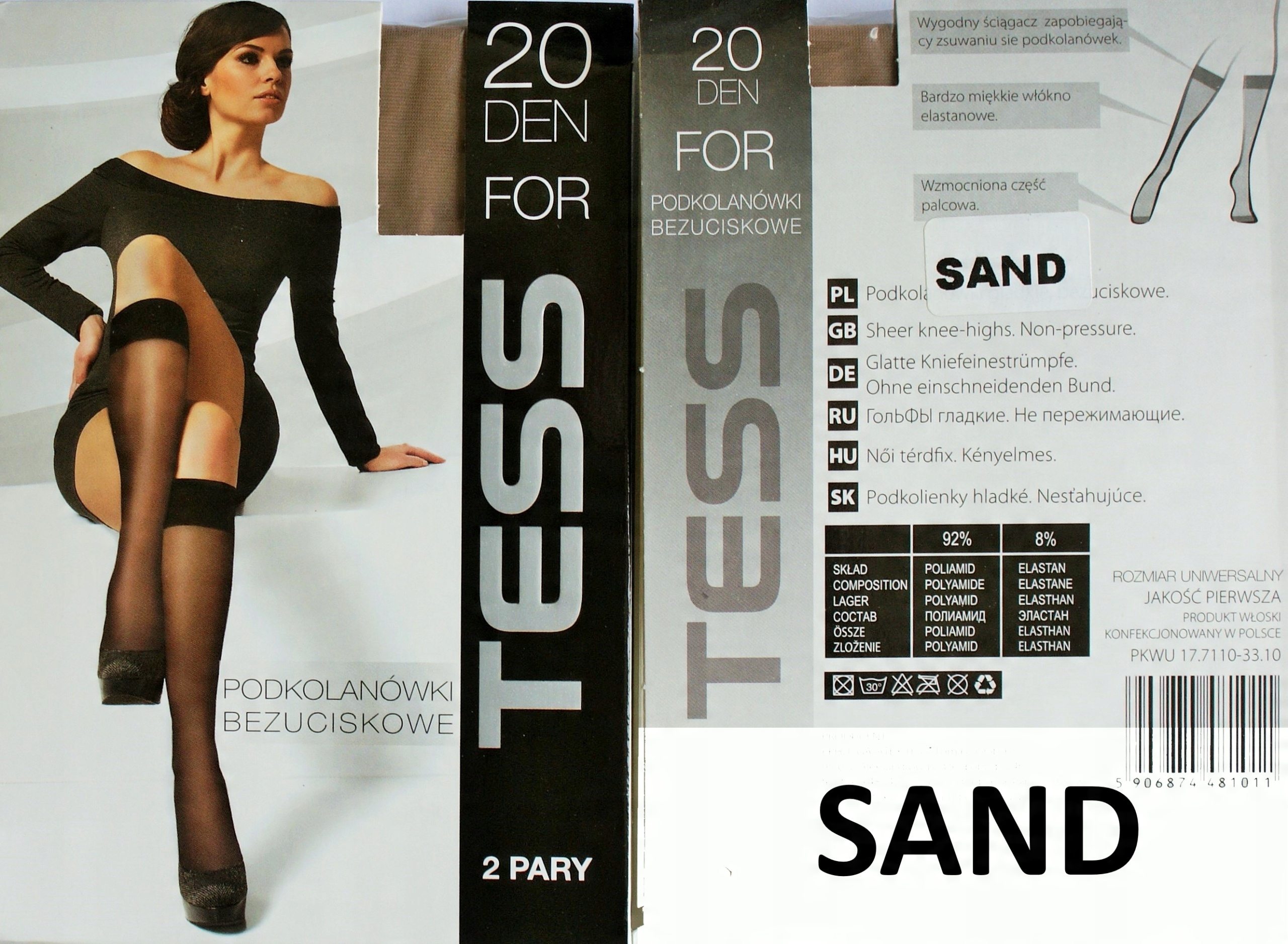

Podkolanówki Tess 2 pary kolor Sand