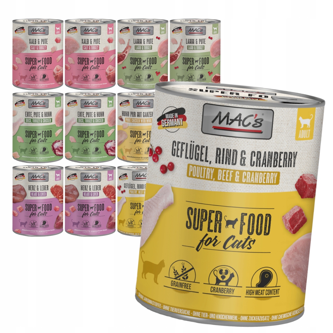 MAC's 12x800g Bezobilné Mokré Krmivo Pro Kočky Mix 6 příchutí