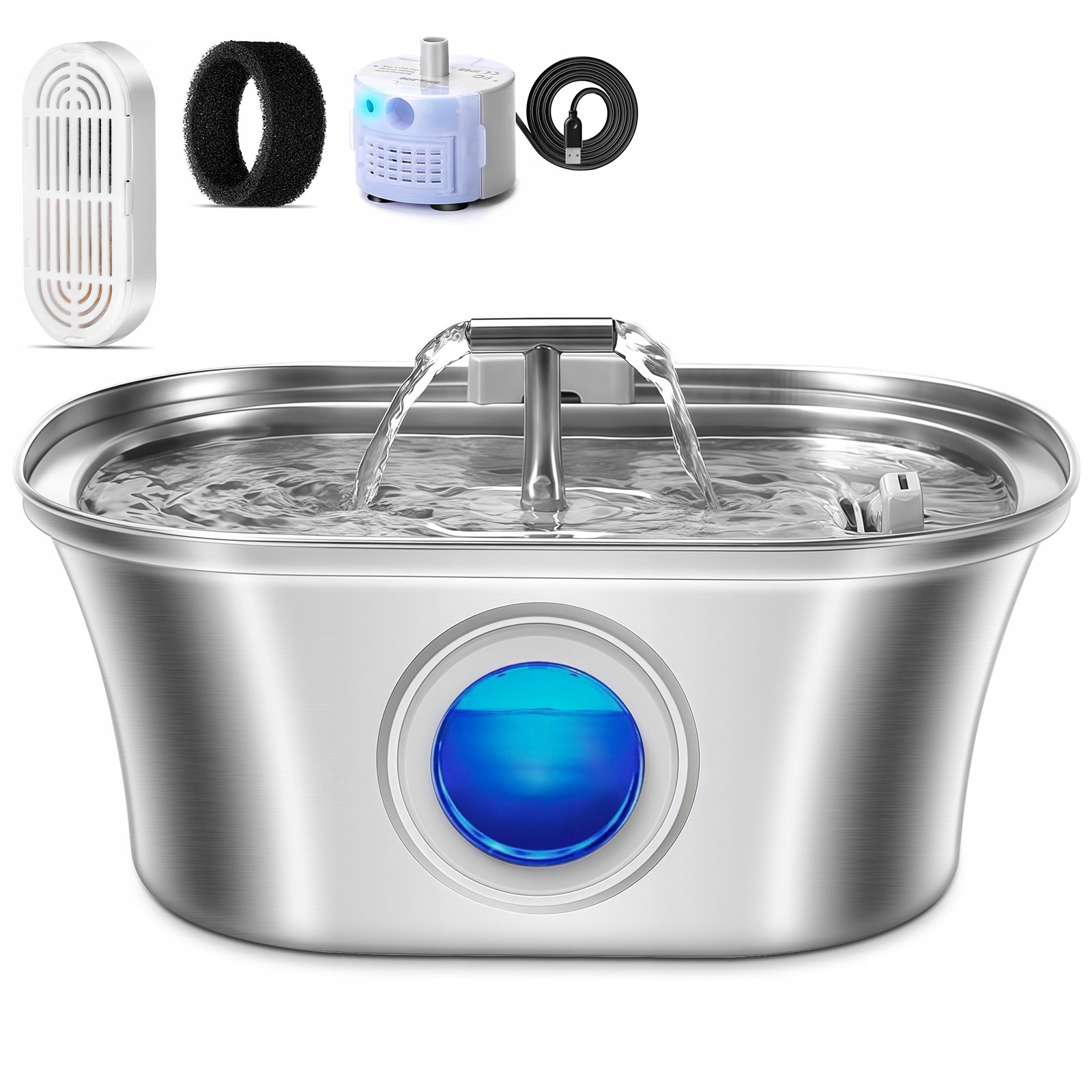 Levně Nerezová fontána na vodu pro kočky 3,2 l, dávkovač vody pro domácí mazlíčky ve tvaru T