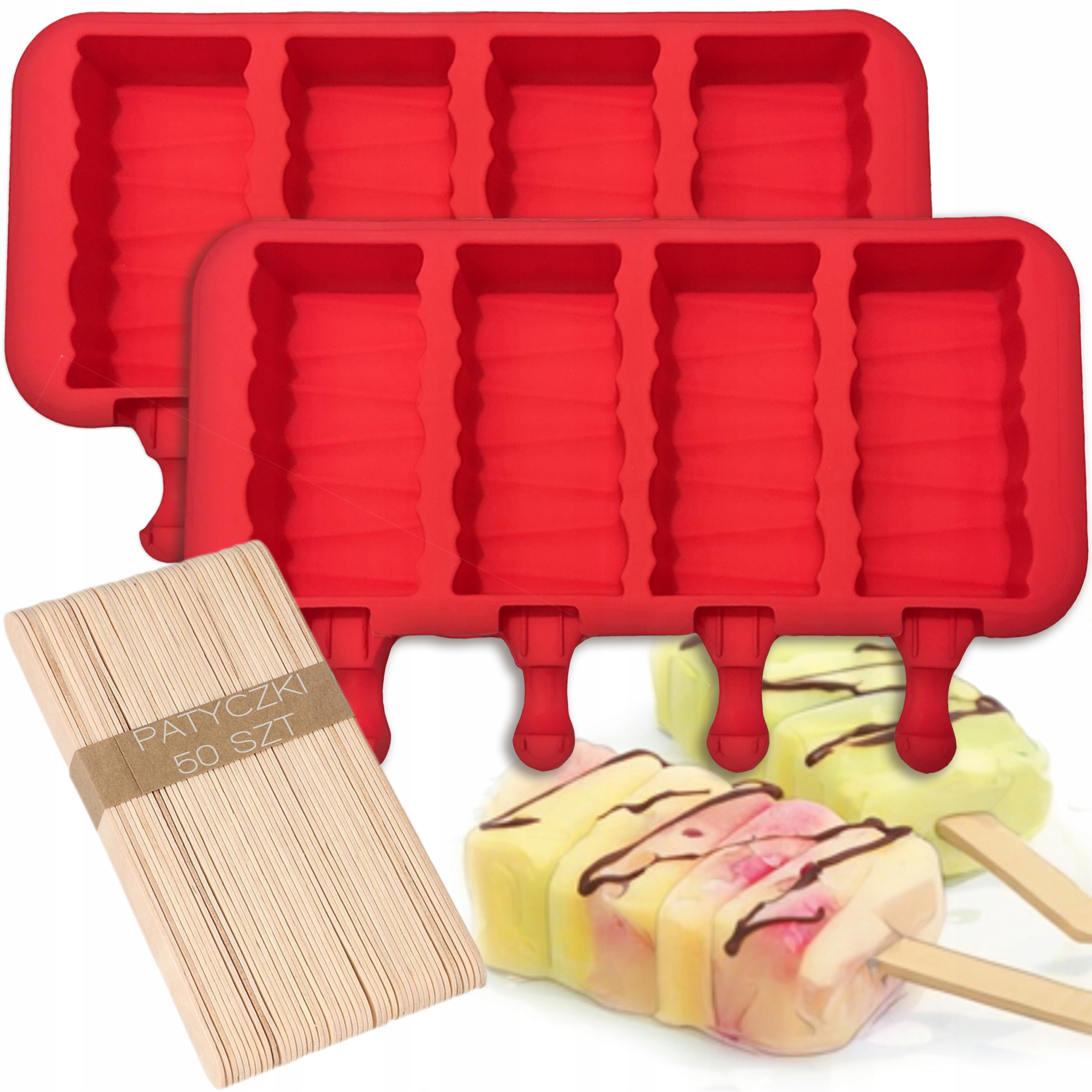 DWIE FORMY SILIKONOWE DO LODÓW NA PATYKU PLUS 50X PATYCZKI