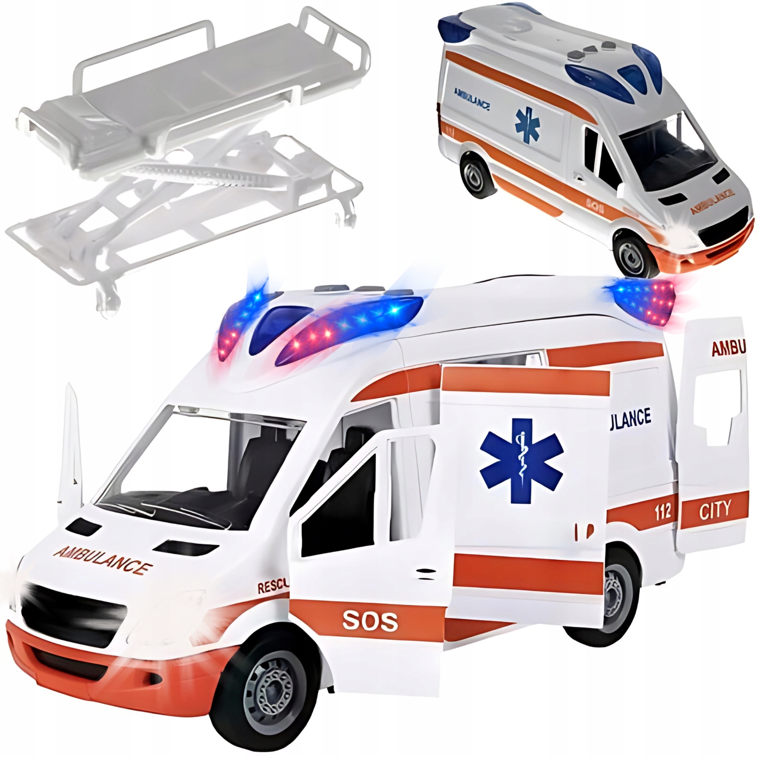 KARETKA AMBULANS POGOTOWIA AUTO Z DŹWIĘKIEM ŚWIATŁO OTWIERANE DRZWI