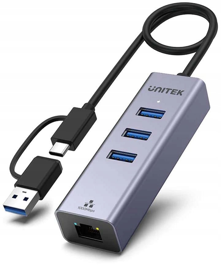 Unitek Hub Usb C 4w1 Ethernet 3 x Usb A 5 Gbps z adapterem Usb A